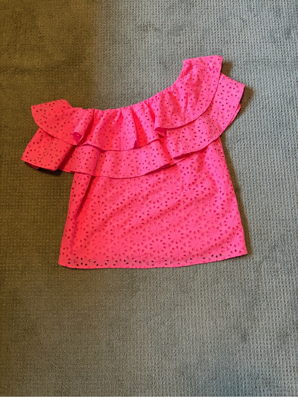Women’s Lily Pulitzer one shoulder Bright Pink Ruffle Eyelet Top